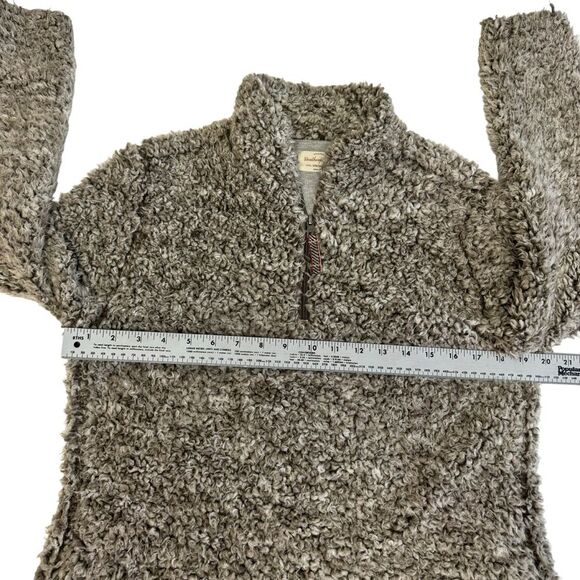 Fuzzy Fleece Quarter Zip Pullover Sweater Brown Cozy Winter Warm - Picture 8 of 9